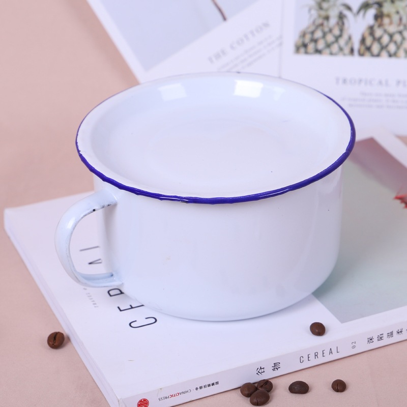 Taza de comida rápida esmaltada con cubierta de tazón de esmaltado de estilo antiguo gran tazón de almuerzo tazón de fideos bolos de bolos de comida de adultos estudiantes tazón de esmaltado