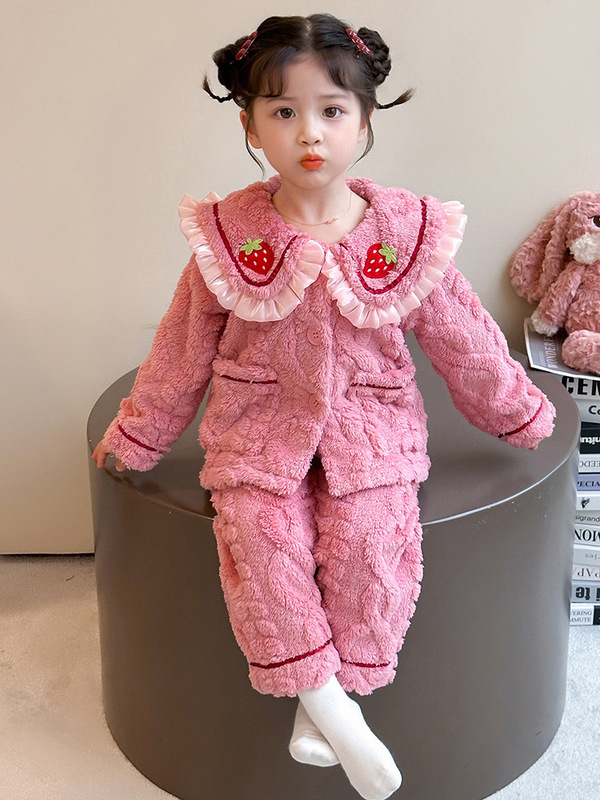 女童珊瑚绒睡衣秋季新款儿童加厚家居服女孩休闲两件套装童装衣服|undefined