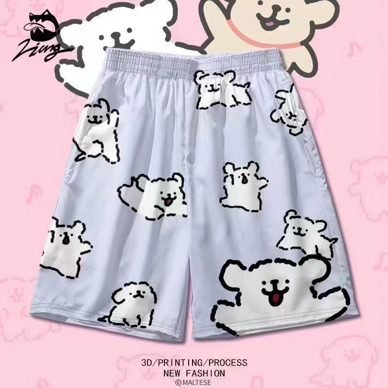 라인퍼피반바지-보라색