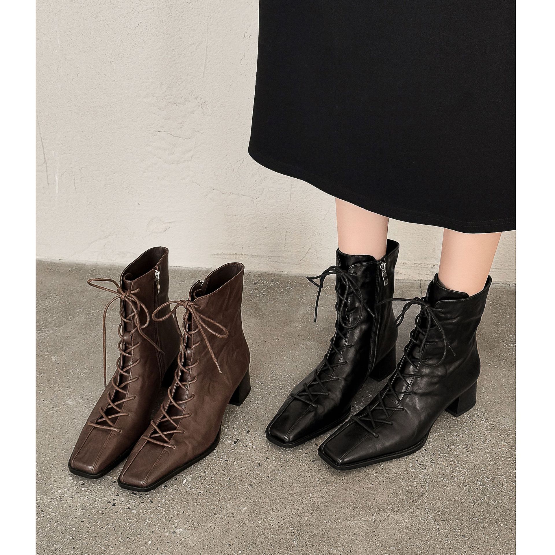CHIKO Chun Square Toe Block Heels Ankle Boots