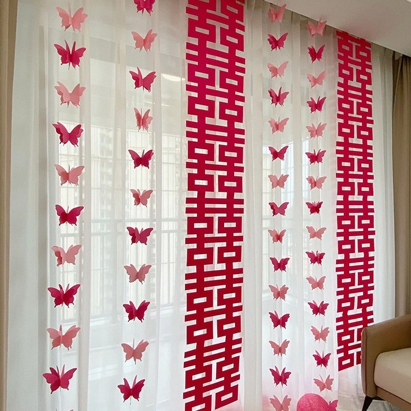 NUEVA CASA dormitorio sala de estar hombres y mujeres cuadrado Garland cortina colgante ins traje de diseño de la habitación de la boda ceremonia de la boda decoración de la mariposa