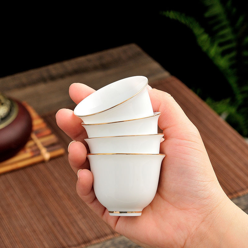 羊脂玉品茗茶杯家庭用オフィス潮汕工夫茶杯単杯シンプル白磁描金ストレートカップ|undefined