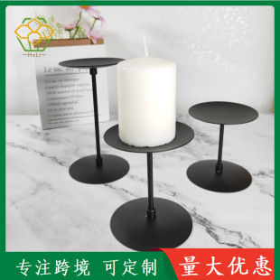 Cross-Border Amazon Christmas Candle Holder Matte Black Iron Scented Candle Holder Retro Column Wax Tray Iron Wire Candle Holder
