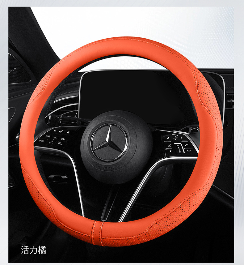 Napa Leather Car Steering Wheel Cover, Universal for All Seasons, Ultra-Thin Anti-Slip Handlebar Cover for Men and Women, Fully Perforated Breathable Protective Cover