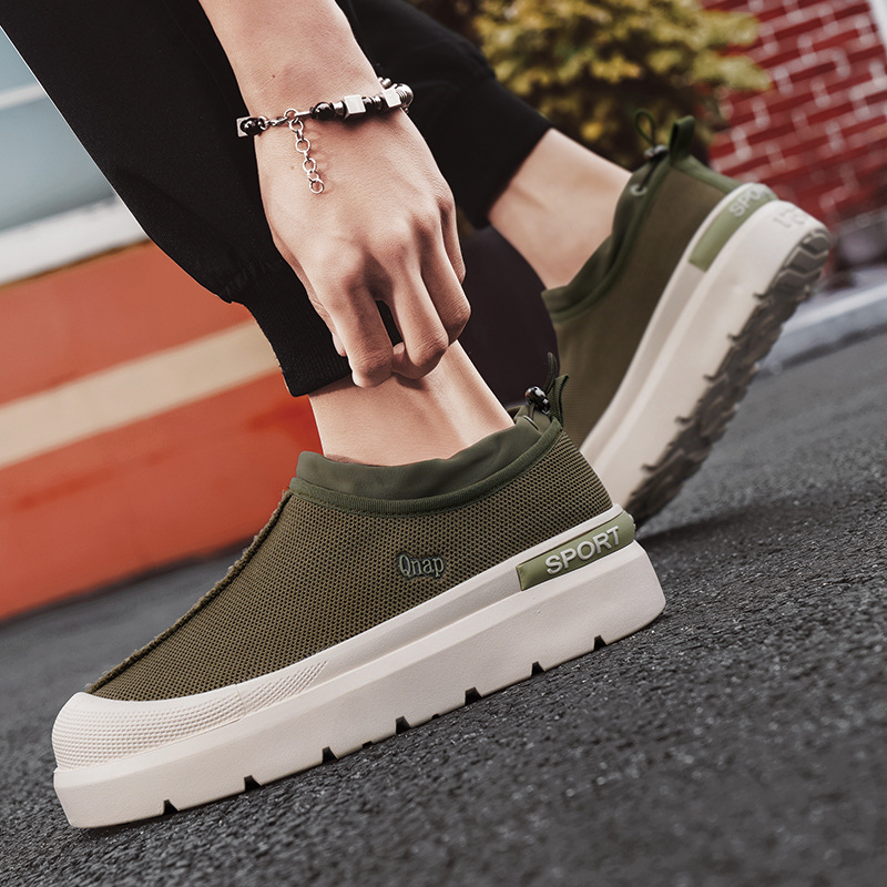 Zapatos de hombre de comercio exterior 2025 zapatos casuales de malla voladora transpirables de verano zapatos de lona perezosos de suela gruesa