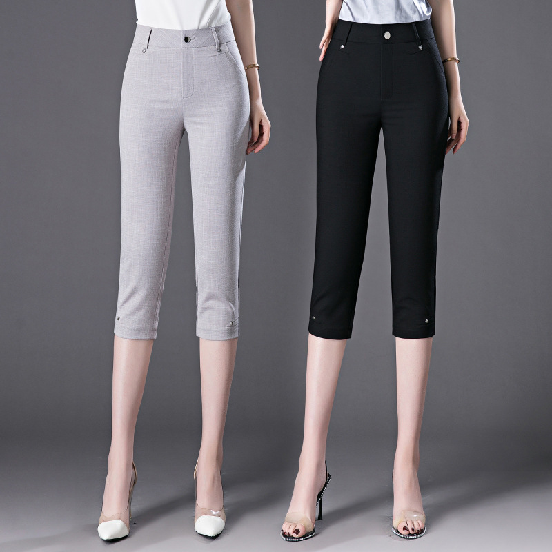Cropped Pants Women's Cotton and Linen Loose 2024 Summer Thin Slimming All-match Casual Women's Pants Ice Silk Linen Medium Pants Large Size