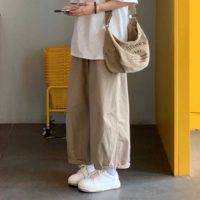 カーキ色のズボンのワイドパンツの女性2025の新型の夏のハイウエストの垂直感はやせています。|undefined
