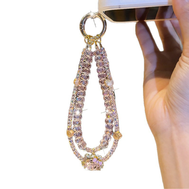Honey Peach Cat Flash Diamond cadena de teléfonos móviles ligera de lujo nicho de alta calidad bolsos de cristal colgante colgante de mano lindos dibujos animados