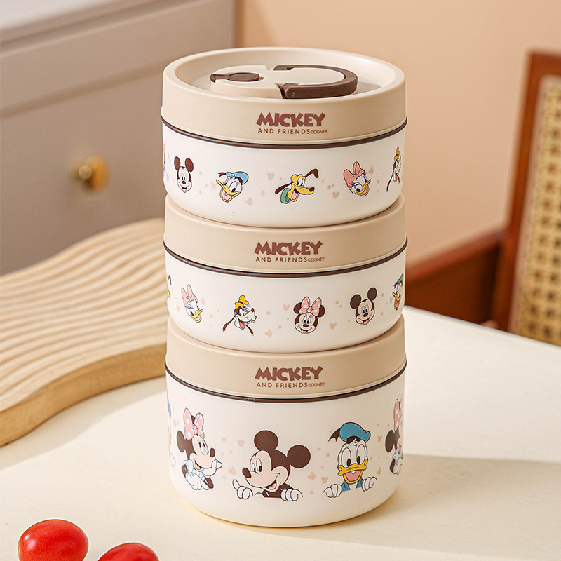 Disney nuevo juego de lonchera de aislamiento de acero inoxidable Mickey dormitorio portátil con tapa caja bento campamento al aire libre