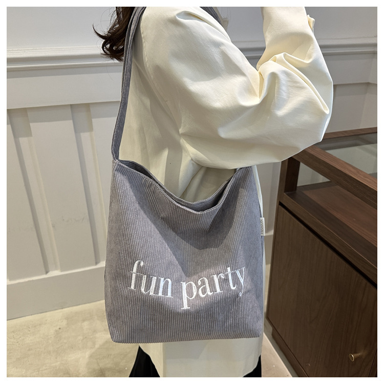 Simple hand-held corduroy large-capacity daily casual work single-shoulder bag, niche tote bag, fashionable canvas bag undefined
