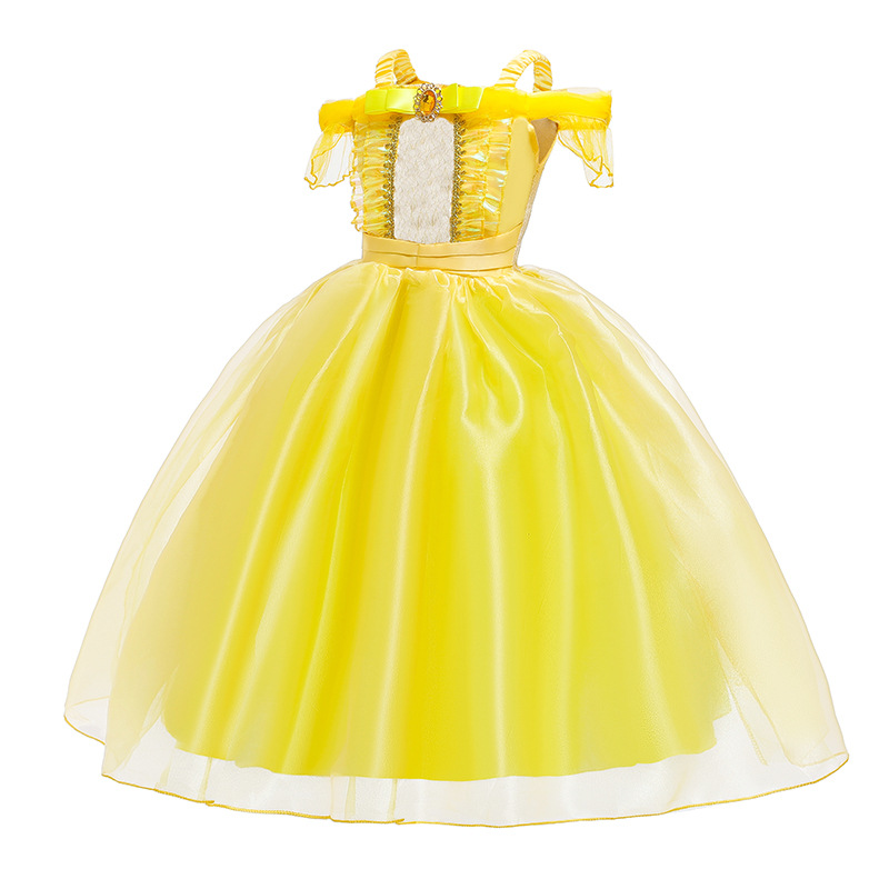 Vestido de princesa de Halloween vestido de la princesa de los niños vestido de campana ropa para niños vestido de las niñas vestido de los niños amarillo