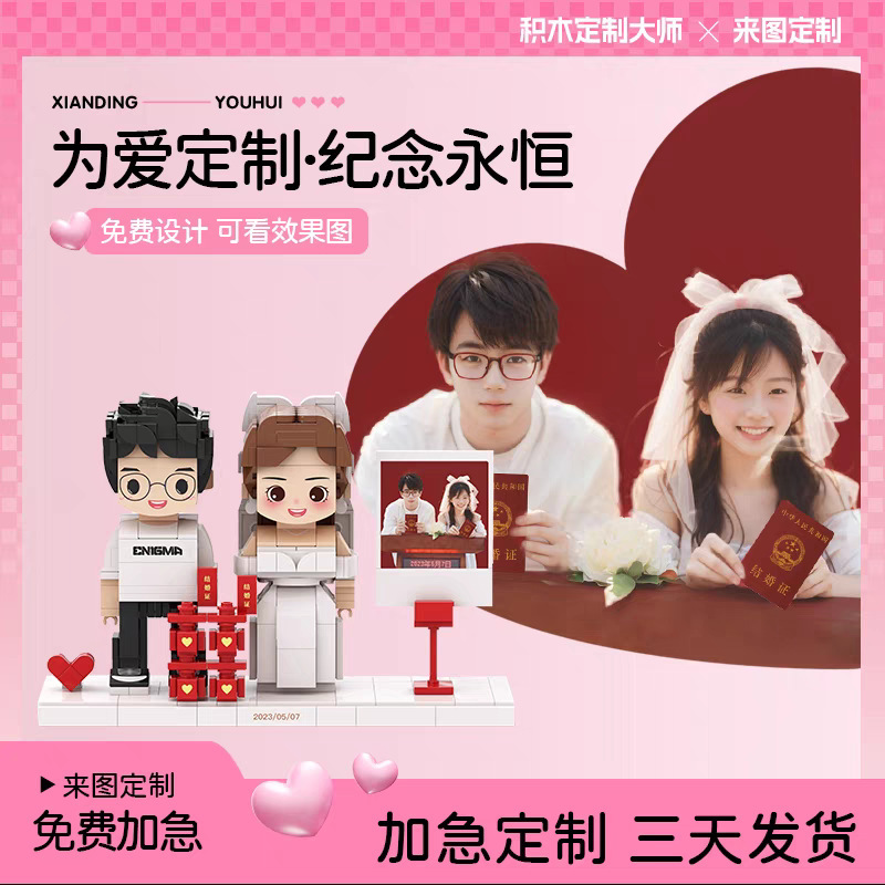 カップルの写真、写真ブロック、写真DIYキャラクターパズル、新婚の装飾品、手作りのギフト、結婚記念日|undefined