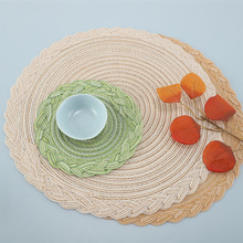 亚马逊仿棉纱餐垫ins麻花辫编织隔热垫半手工圆形杯垫跨境苎麻垫