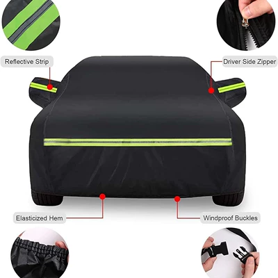 Car Cover, Sun Protection, Rain Protection, Heat Insulation, Universal Four-Season Car Jacket, Thickened Oxford Cloth Car Sunshade (Car clothing) - black-aluminum-film-single-layer