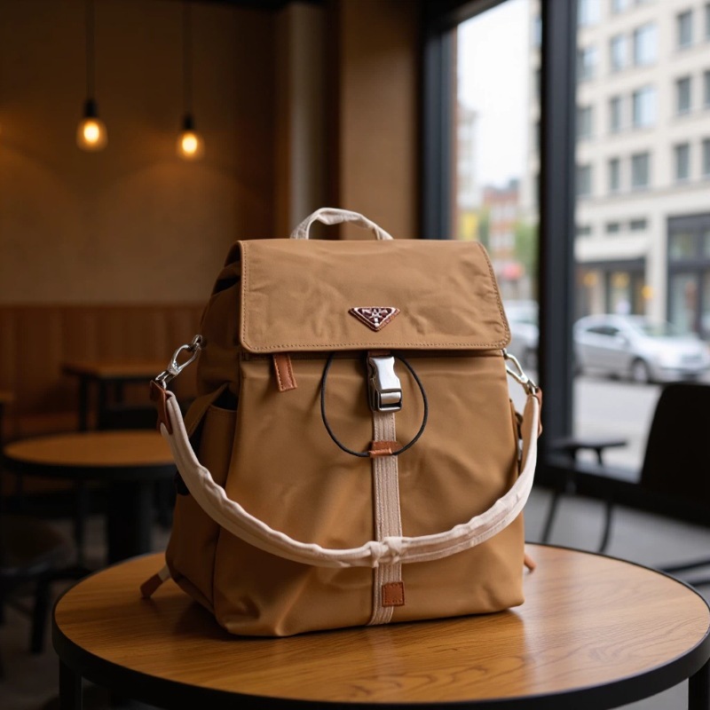 Men's Casual Backpack, Nylon Explore Shoulder Bag, Triangular , Enamel Buckle, Fabric Travel Bag