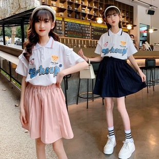 New Style Polo Shirt Suit for Girls That Can Be Shipped on Behalf of Girls 2023 Summer New Style Kidsren's Preppy Style Big Kidsren's Jk Uniform