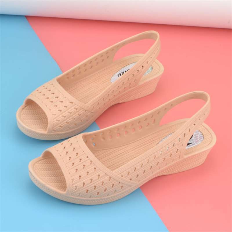 女性用夏用ウェッジプラスチックサンダル、ナースの鳥の巣、魚の口の靴、下駄、女性用のソフトプラスチックビーチシューズ|undefined