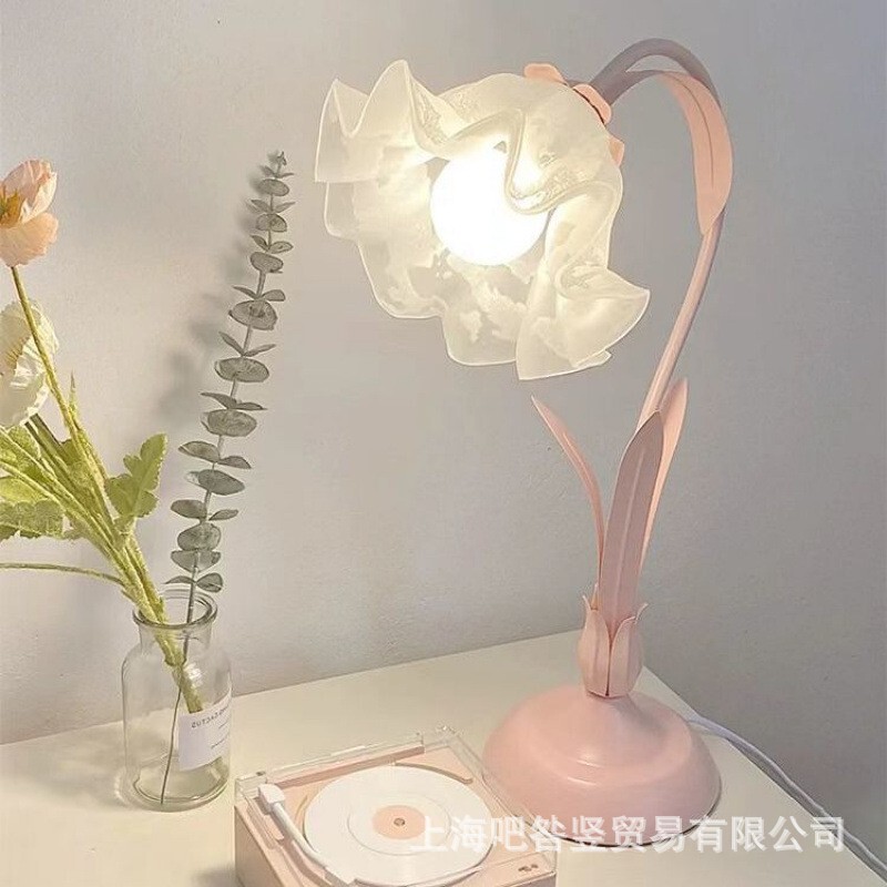 田園の花の夜の光寝室の雰囲気学習ベッドサイドテーブルランプインターネット有名人の目の保護テーブルランプインスタイルガールbjs|undefined