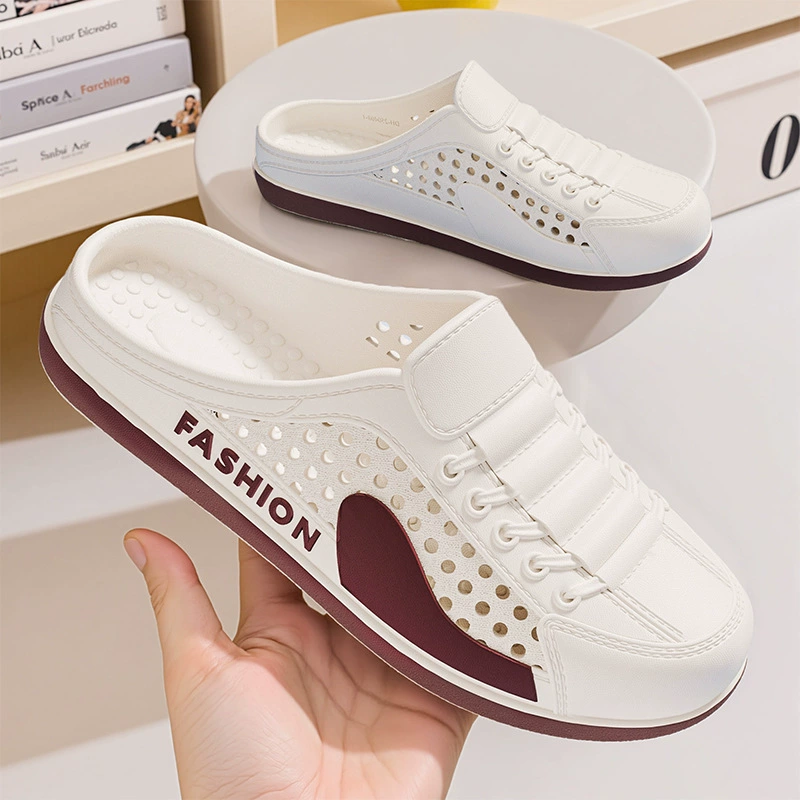 Мужская обувь, новые летние туфли с дышащей сеткой, мужские пляжные тапочки без каблука без каблука, мужские повседневные модные туфли с отверстиями в стене