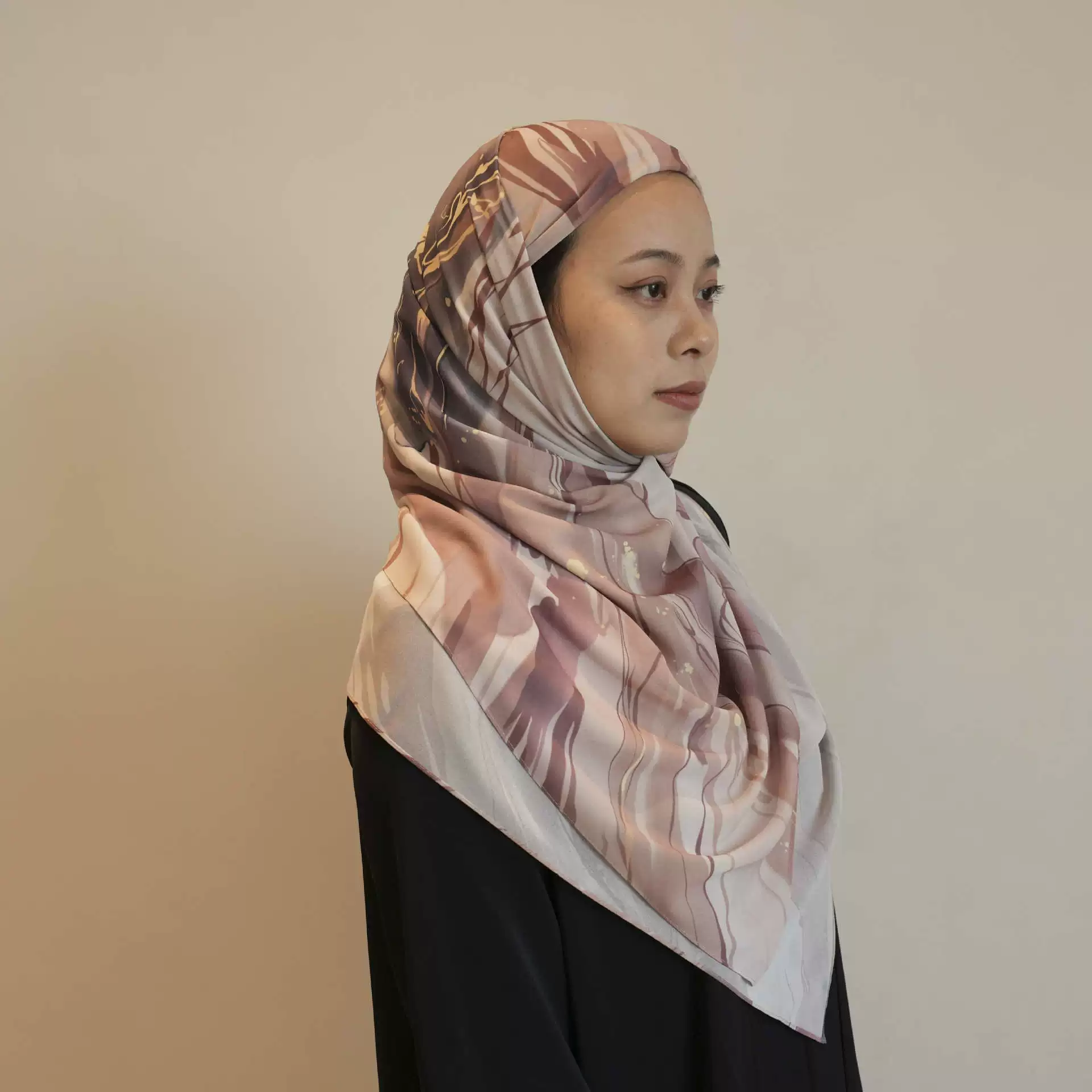 Bofu 2025 Cross-border Golden Flow Sand Earth Color Square Hijab tie printed head scarf