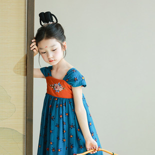Girls' Tang-Style Embroidered Strap Dress 2025 Summer New Children's Hanfu Sleeveless Dress Mid-Length Cheongsam Dress