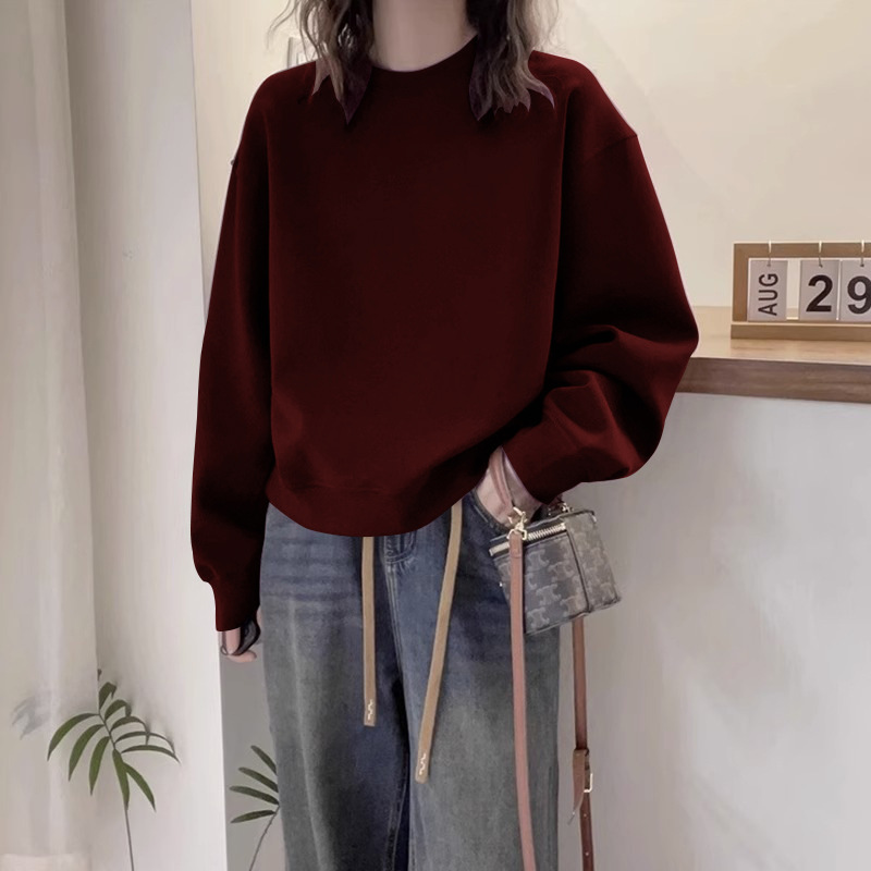 灰色圆领卫衣女2025新款爆款春秋季加绒加厚大码时尚洋气无帽上衣|undefined