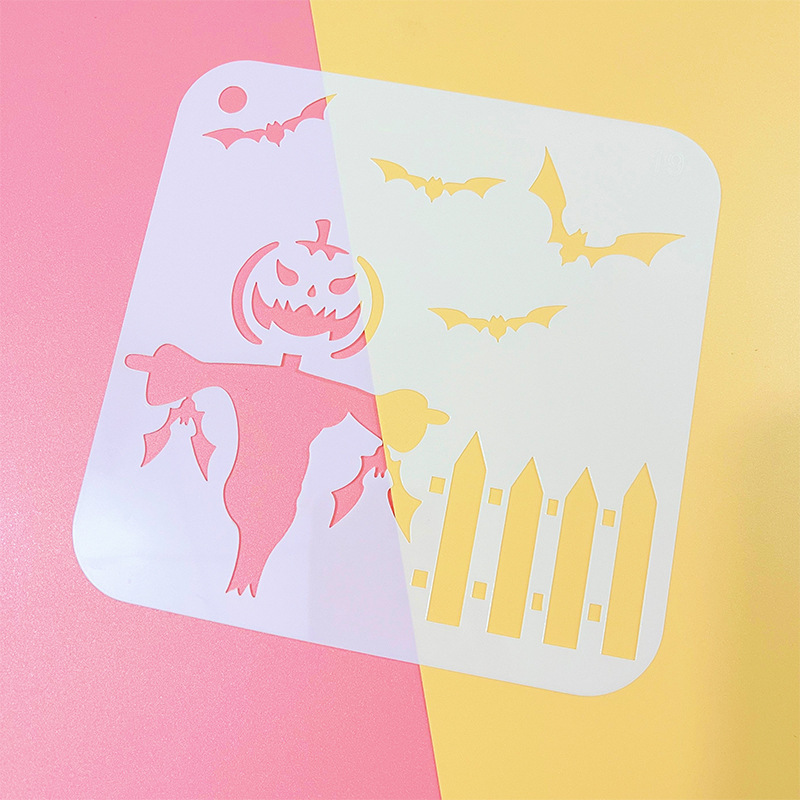 アマゾンハロウィーン手帳絵画テンプレート24種類落書き透かし彫りプラスチック画板児童diy絵画テンプレート|undefined