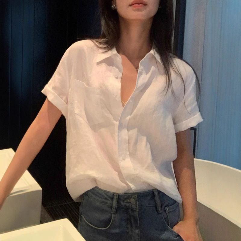 Linen Short-sleeved Shirt Women's Summer Design Sense Niche Commuter Loose Casual Shirt Elegant Top