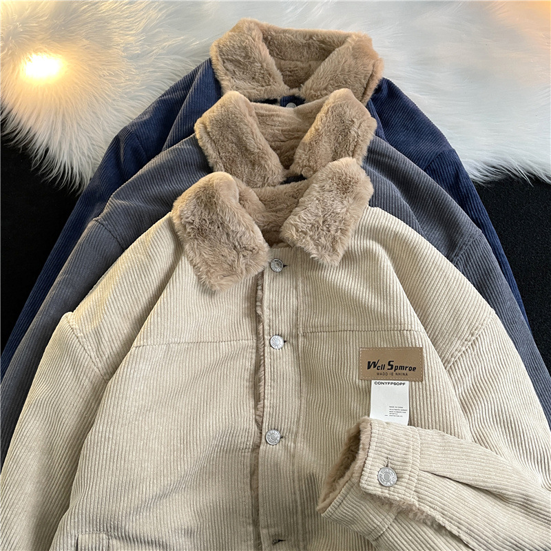 Abrigo acolchado de algodón de pana para hombre Otoño e Invierno estilo japonés Harajuku ins moda casual hip hop lana de cordero Abrigo acolchado de algodón