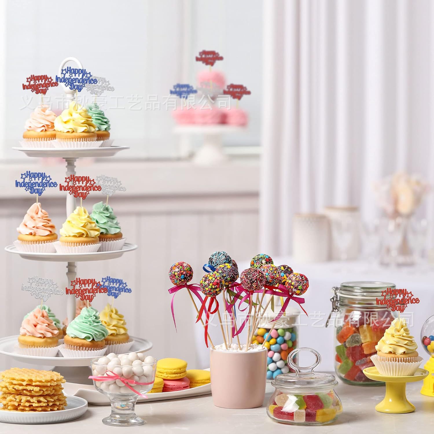 Decoración de pastel de color rojo, azul y blanco del Día de la Independencia 4 de julio Decoración de pastel Día Nacional de Estados Unidos