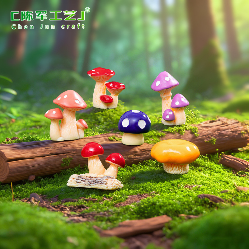 Simulated Mushroom Bush Micro Landscape Cartoon Creative Mushroom Gift Ornaments DIY Mini Accessories Resin Crafts