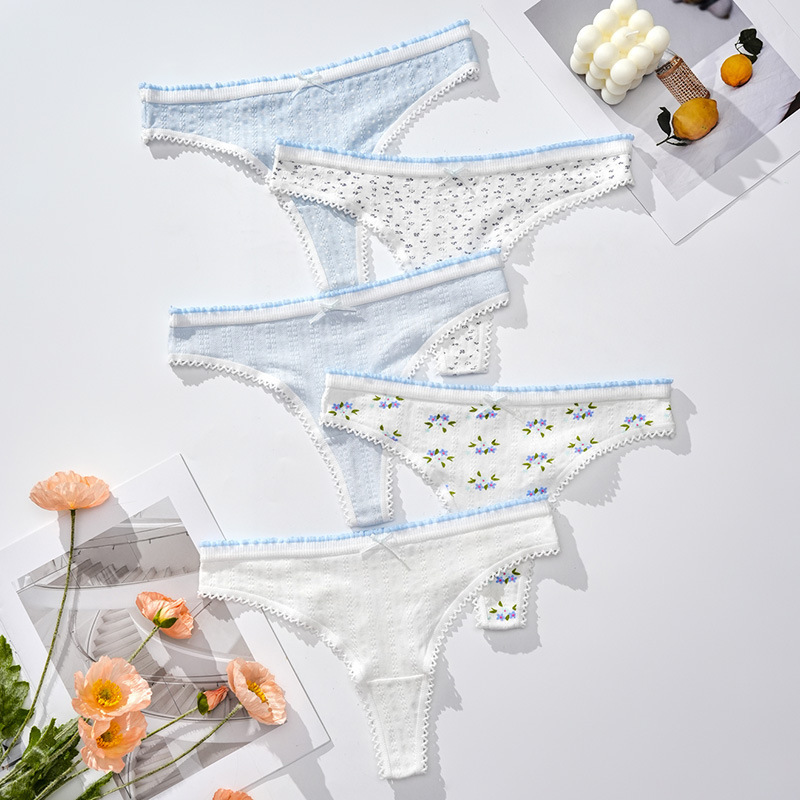 Women's New Underwear Pure Cotton Breathable Floral Women's Thong Underwear Cute Simple Girl Cross-Border Seamless Thong