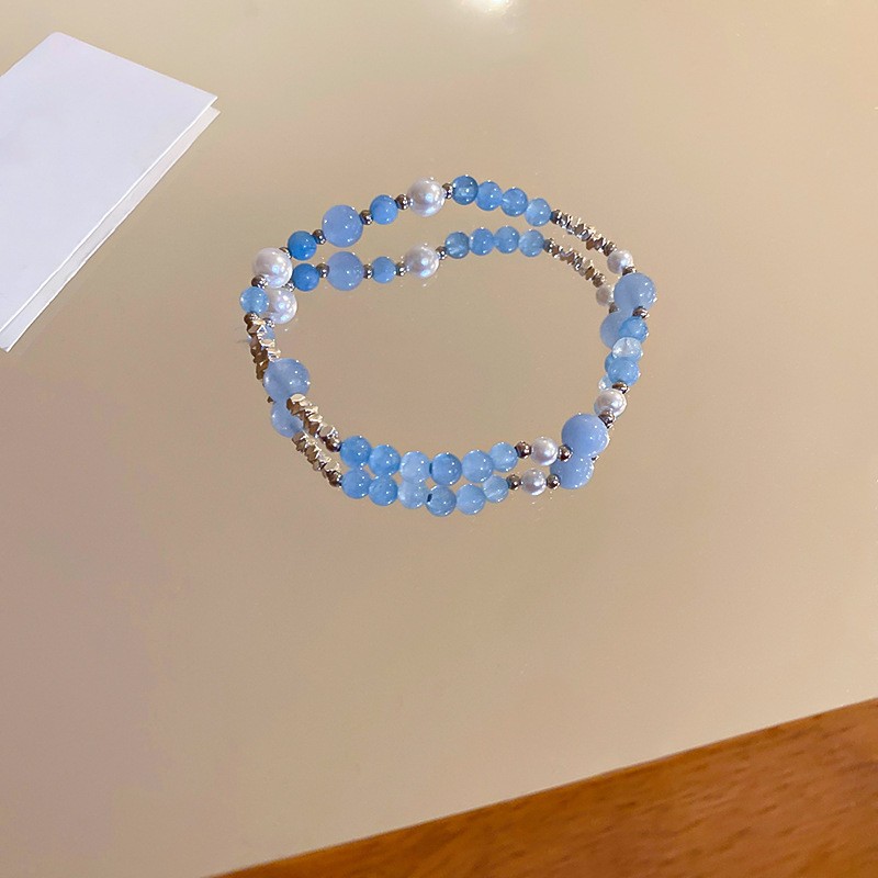 Pulsera de plata rota de perlas de circón de lujo ligero francés, pulsera simple de nicho, pulsera de todo fósforo, joyería de alta gama femenina de verano