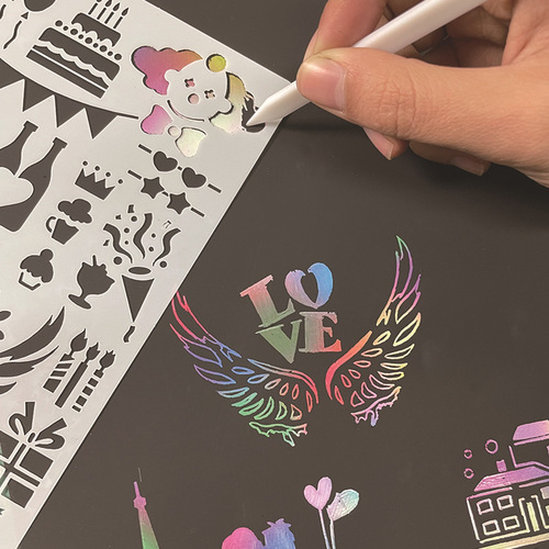 YUELU Cross-border Creative Children's Assistant Material Template Drawing Template Scratch Edge Ruler