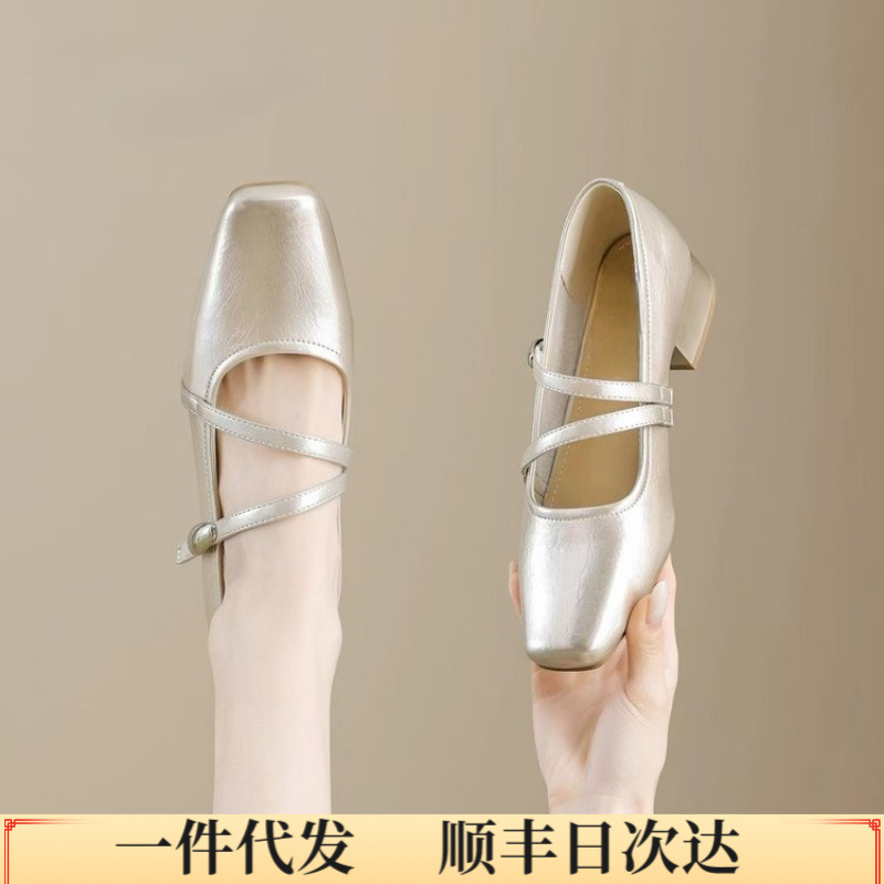 银色玛丽珍女鞋2025新款夏季浅口单鞋超火配裙子法式小高跟凉鞋爆|undefined