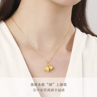 Shuibei Zhou Shangfu Pure Gold 999 Lily of the Valley Flower Pendant 3D Hard Gold Double Flower Blooming Bracelet Bracelet Fashionable and Easiest for Match Style
