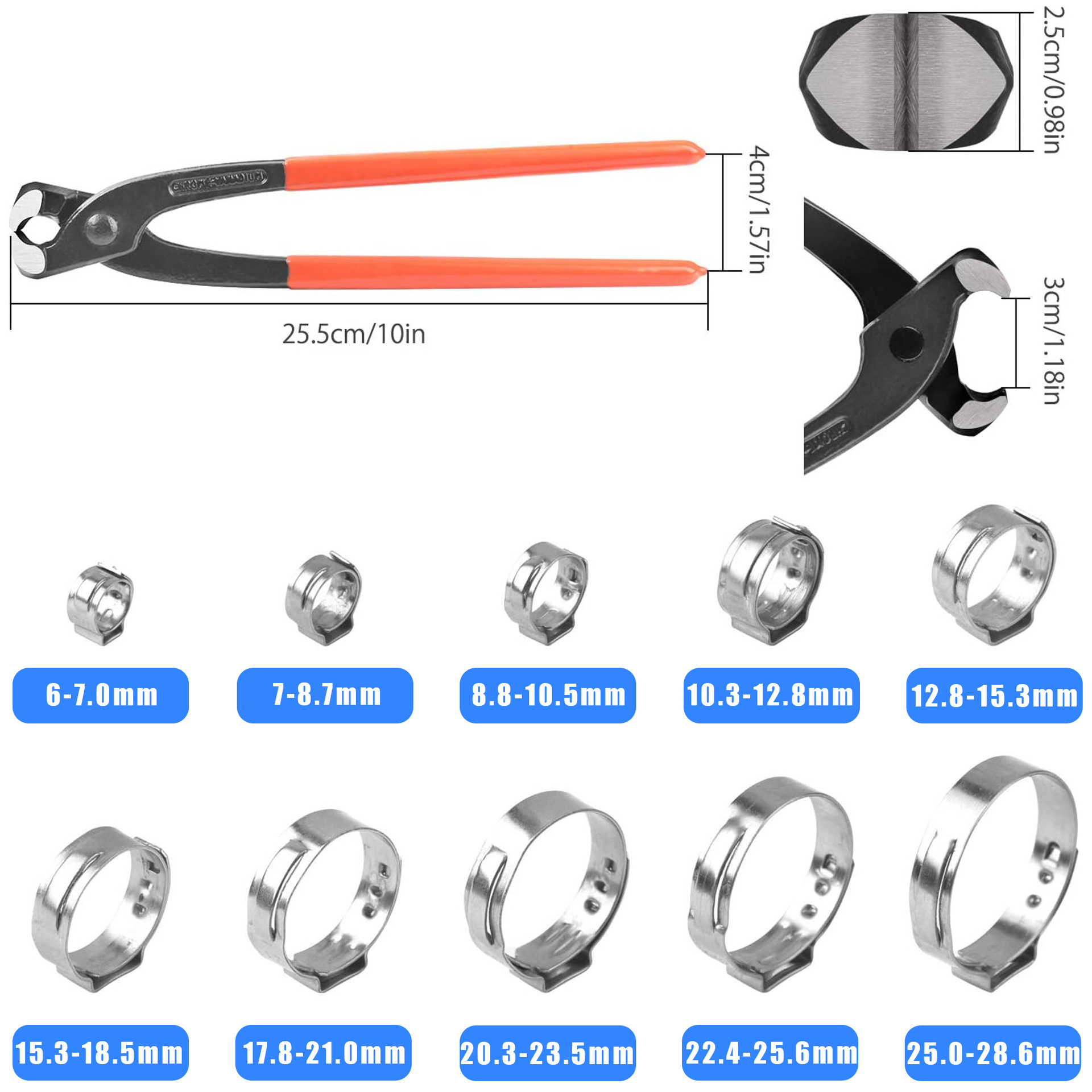 Cruz-frontera dedicado 115 unids traje en caja 304 abrazadera de acero inoxidable con abrazadera de aro sola oreja electrodeless abrazadera de manguera