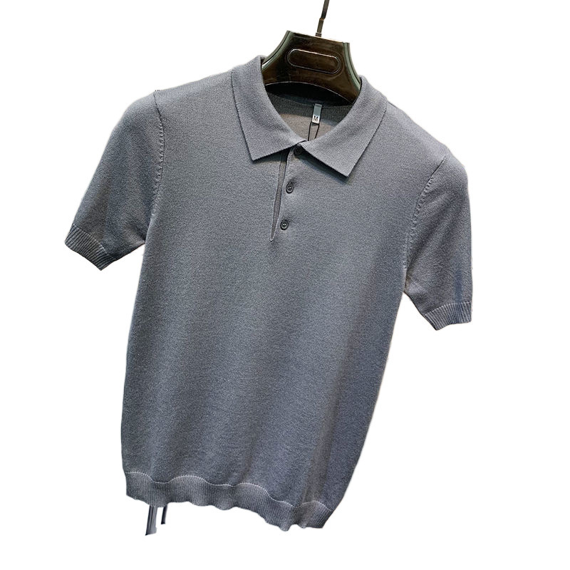 Camiseta de hombre de manga corta de punto de verano Camiseta de solapa de trabajo de color sólido delgado de estilo coreano Camiseta elástica delgada de moda al por mayor