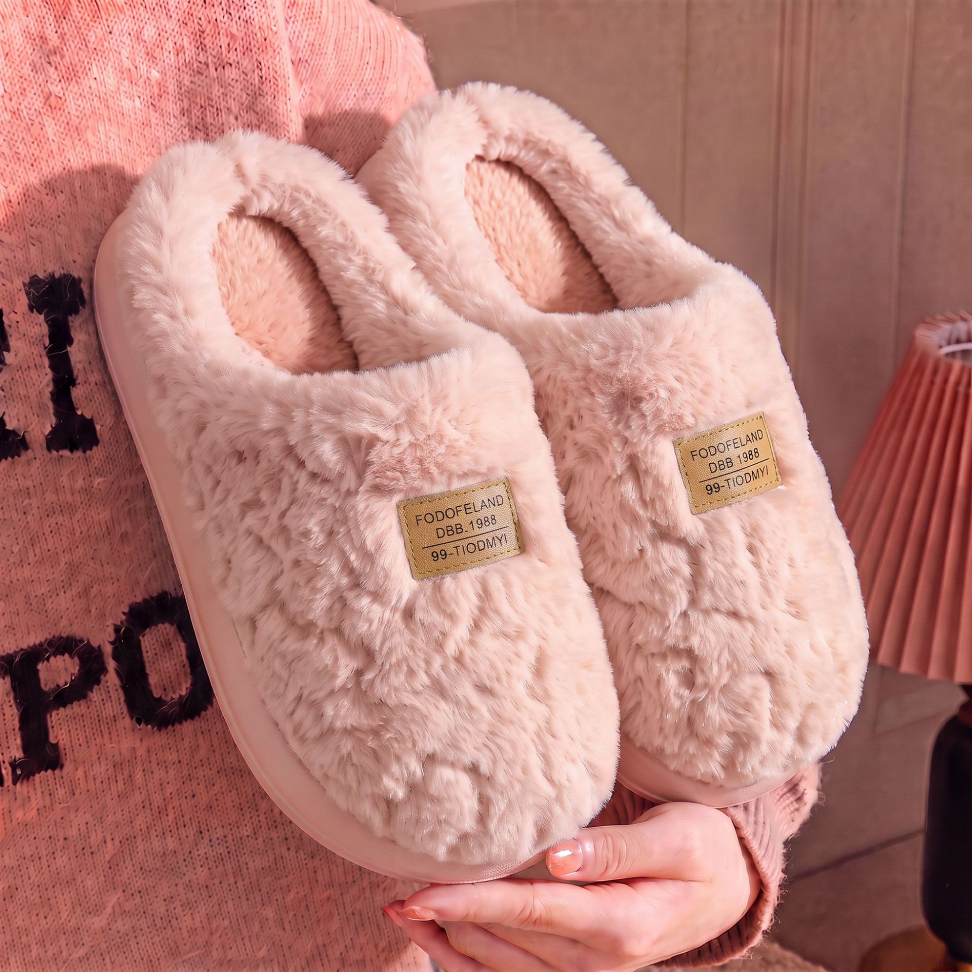 Zapatillas de Lana de Cordero con Plataforma para Mujer de lana artificial y EVA, antideslizante, cálido, para el hogar