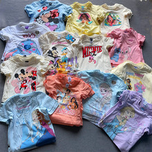 外贸欧美单尾货夏季儿童T恤女童冰雪公主卡通印花短袖圆领上衣T恤