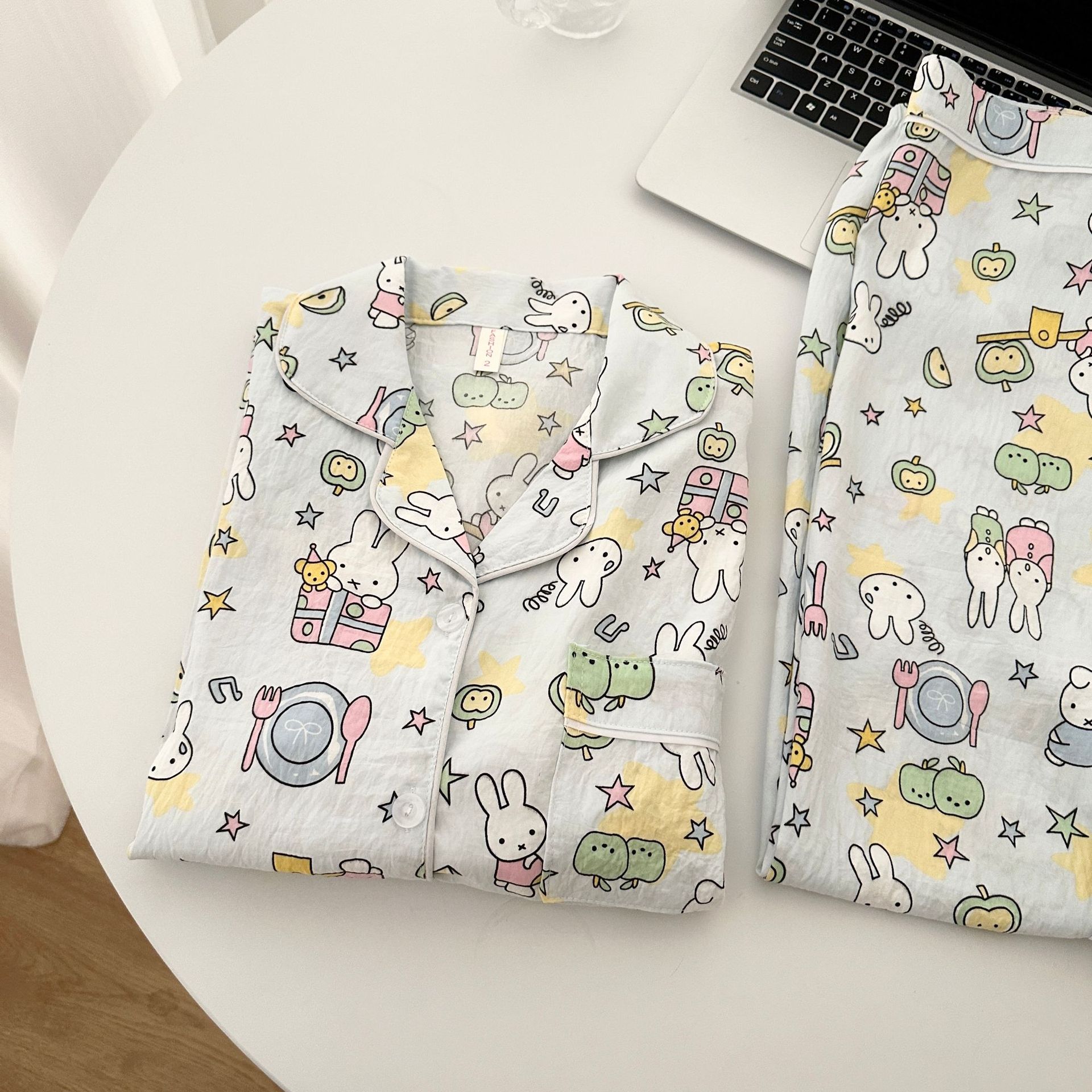 Al por mayor transfronterizo lindo pequeño conejo pijama de nube de algodón primavera y otoño manga larga ocio estudiante suelta ropa de casa set