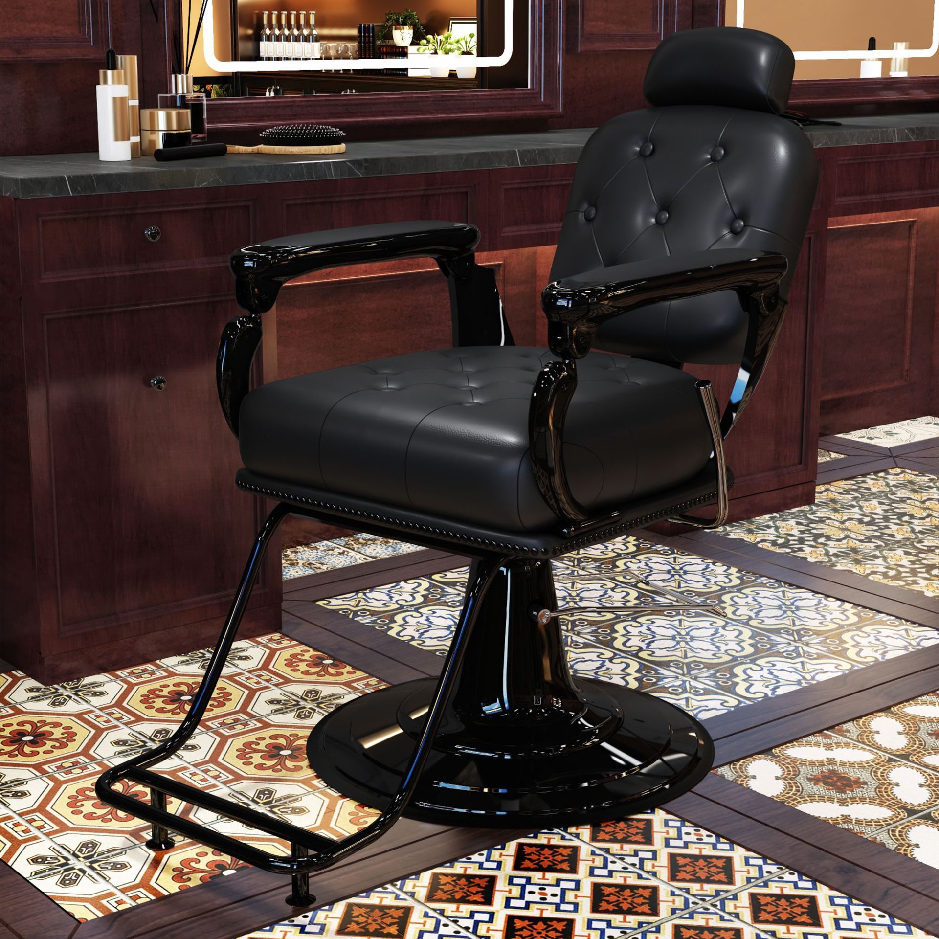 Fabricantes transfronterizos silla de peluquería retro silla de peluquería tiñida con pedal de pie silla giratoria de peluquería antigua multicolor