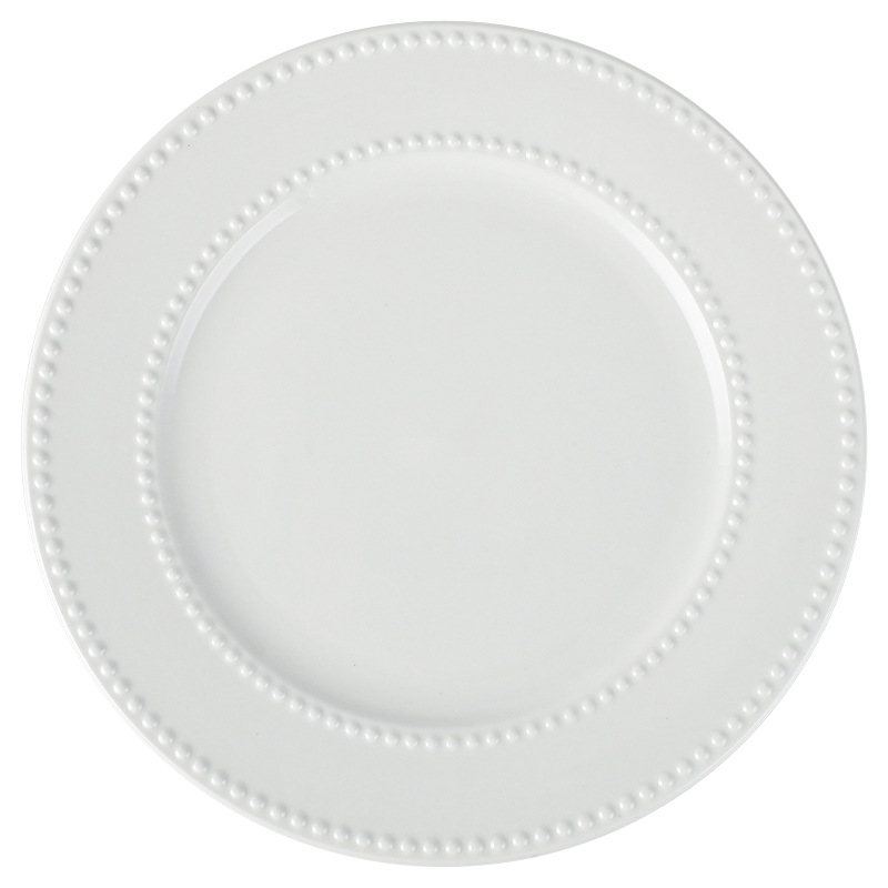 Blanco puro simple placa Occidental filete placa Placa de pasta en relieve Punto de cuentas placa plana blanca desayuno placa de cerámica