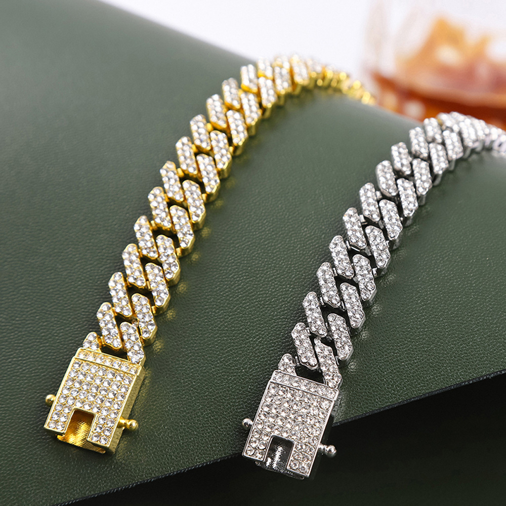 Transfronteriza 12mm línea hip hop estilo completo diamante hombres y mujeres de diamantes personalizados collar aleación caliente venta accesorios joyería de cadena cubana