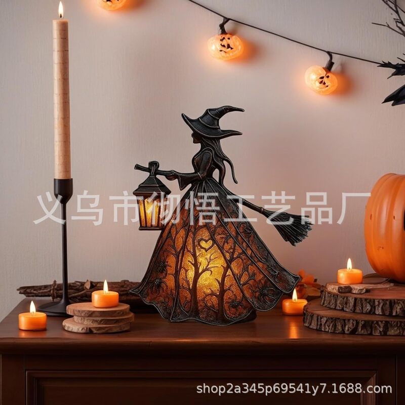 跨境新款 Halloween Witch Lamp女巫灯万圣节布置摆件女巫提灯|undefined