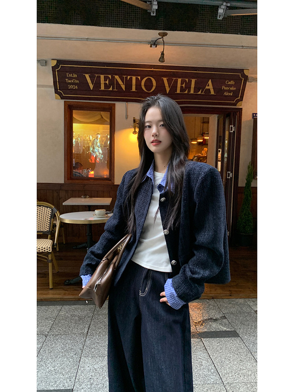 小仙倪子韩系温柔小香风女秋季新款单排扣假两件外套显瘦气质上衣|undefined