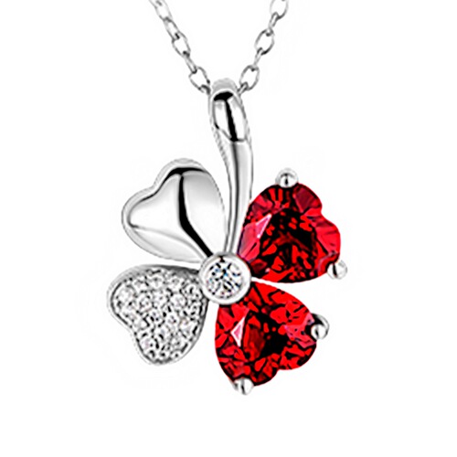 Korean Lucky Clover Necklace with Natural Stones, Four-Leaf Clover, Garnet Pendant, Red Crystal Necklace for Women, Lockchain Jewelry Accessory