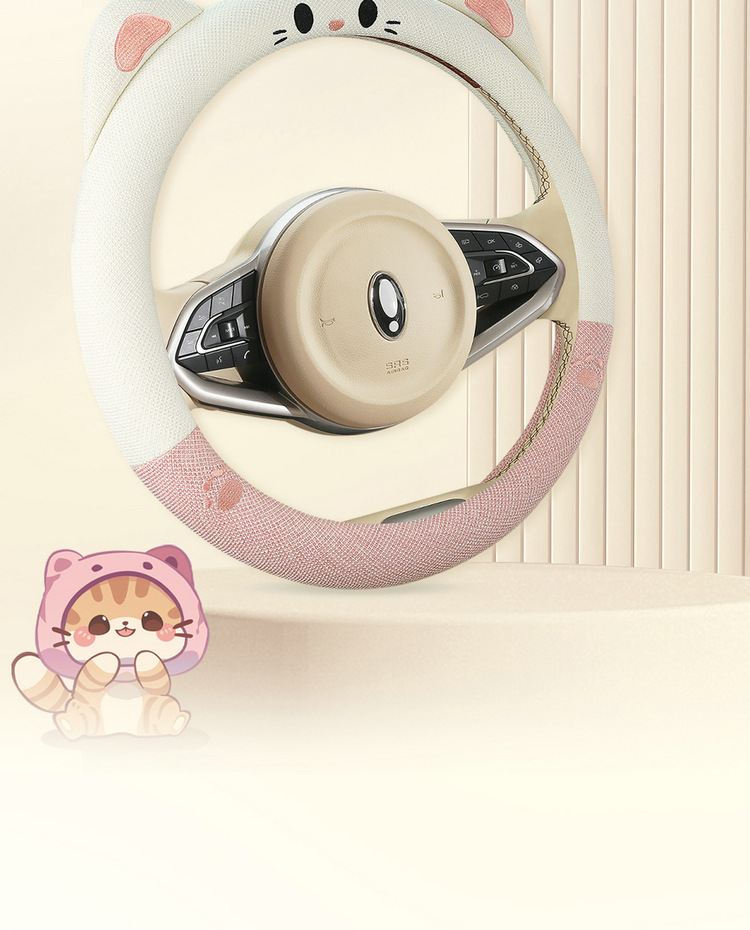 New Car Steering Wheel Cover Summer Linen All-Season Universal Goddess Ladies Anti-Slip Cute Cartoon Car Handle Cover