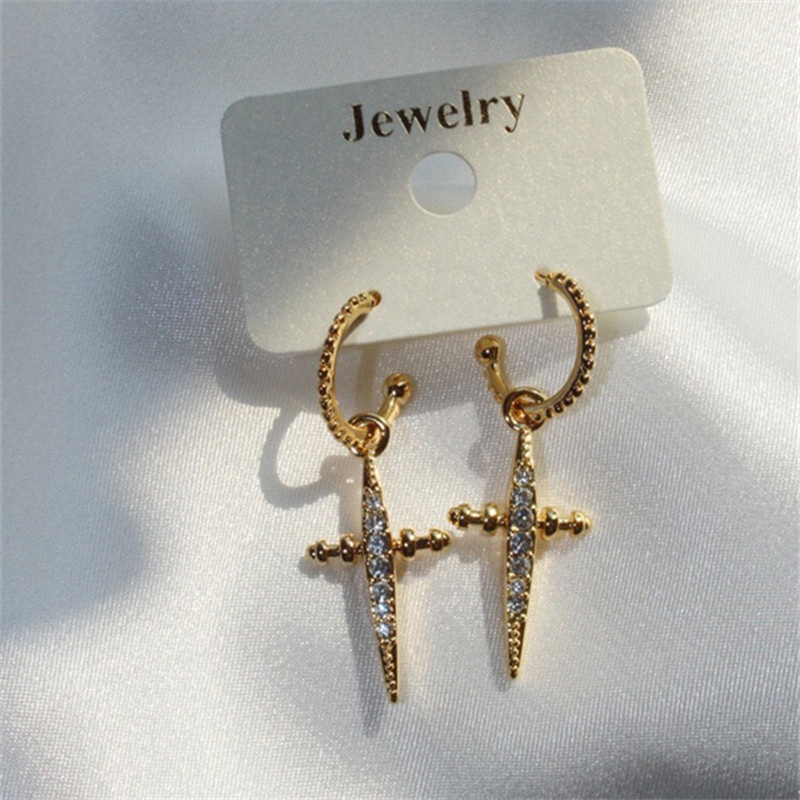 Fashion Retro Cross Copper Inlaid Zircon Copper Drop Earrings display picture 3