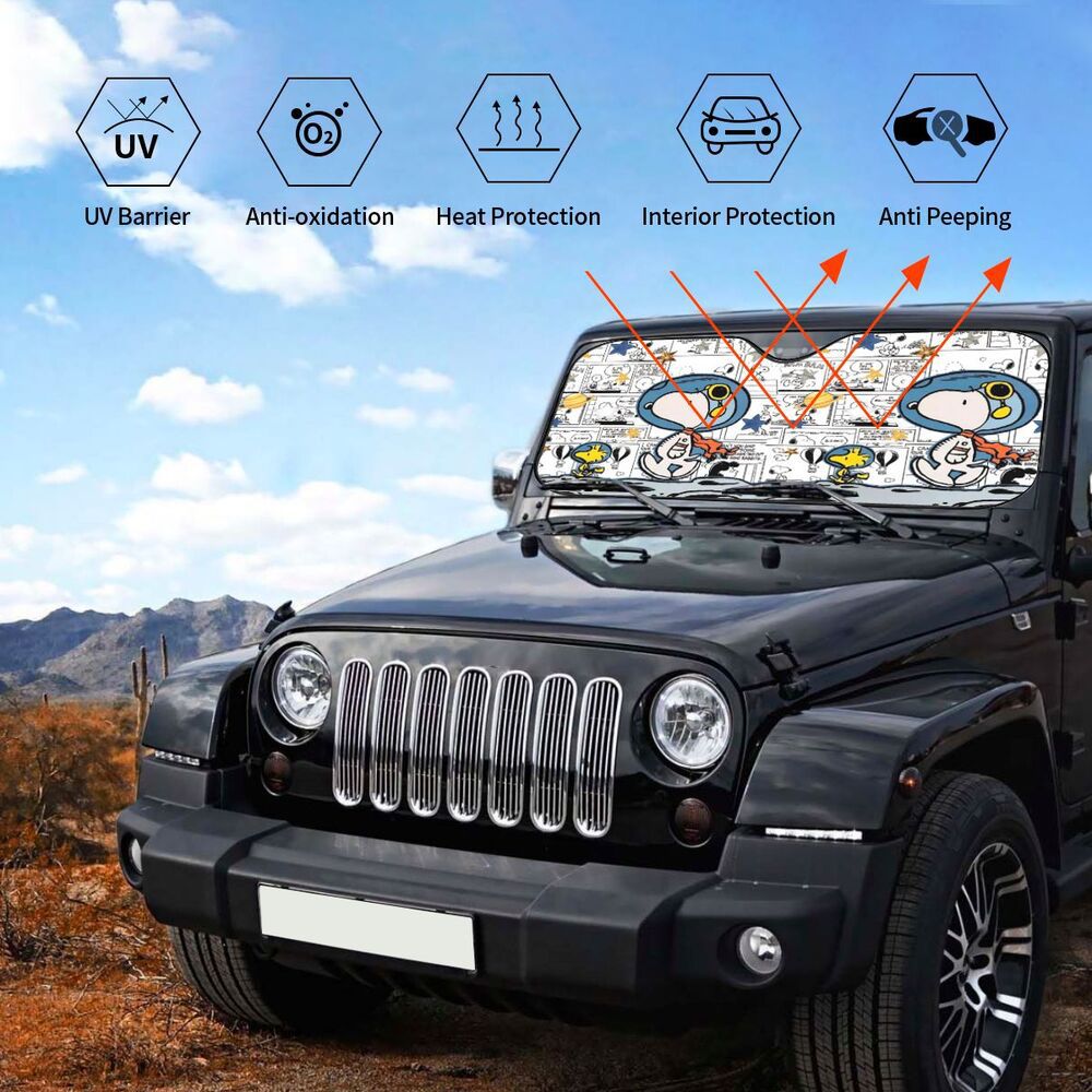 Snoopy car sunshade for front windshield, sun protection and heat insulation, sunshade with suction cup, foldable sunshade, manufacturer wholesale